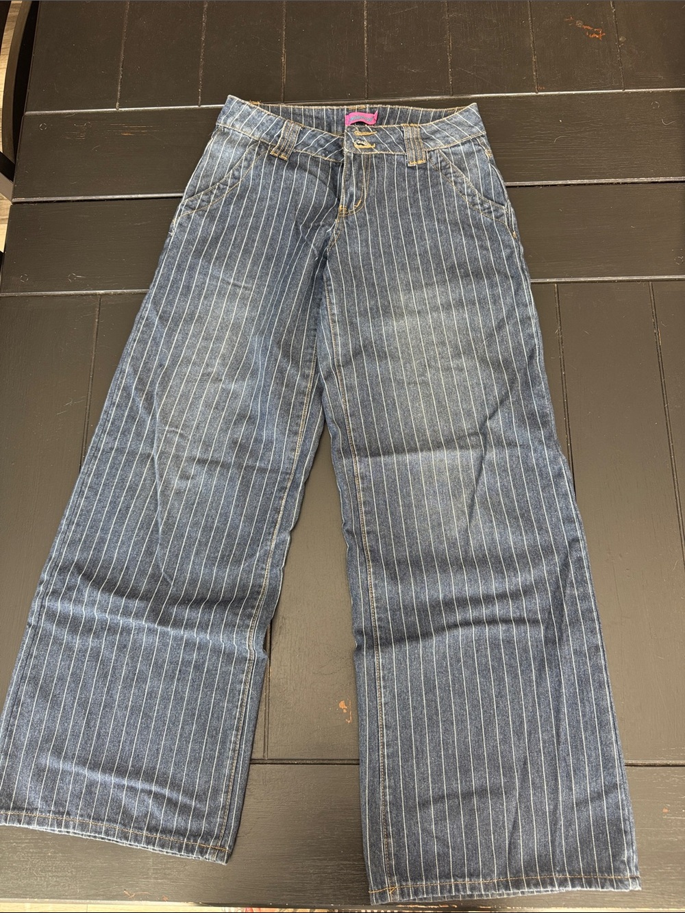Edikted Navy Pinstripe Wide-Leg Jeans